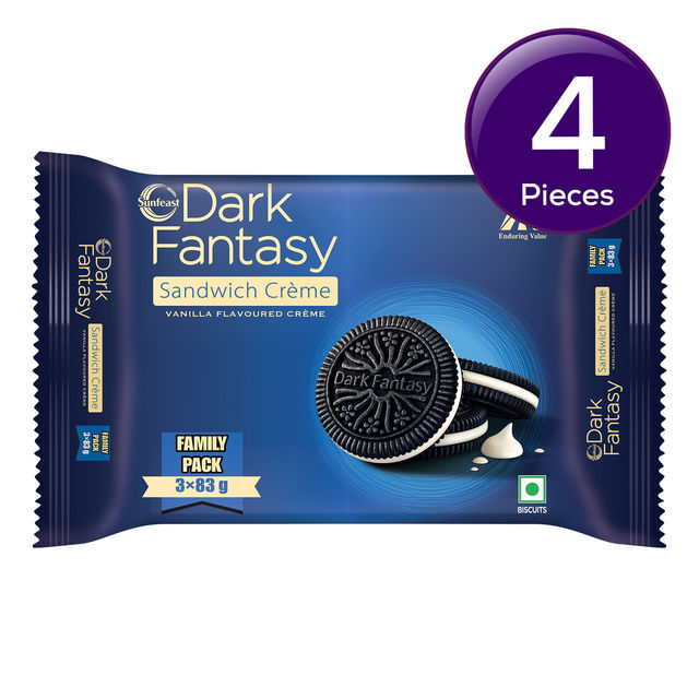 Sunfeast Dark Fantasy Vanilla Crème | Dark Crunchy Biscuit with Smooth Vanilla Crème 249 g Combo