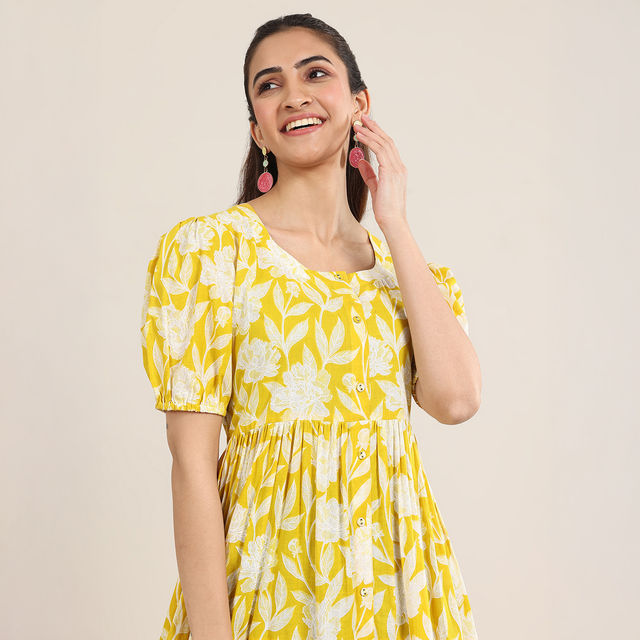 Libas Women's Printed Cotton Fit and Flare One Piece Dress - Buy
