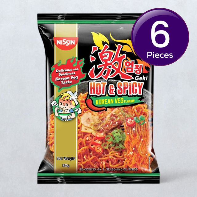 Nissin Geki - Hot and Spicy Korean Veg Flavoured Ramen Instant Noodles 80 g Combo
