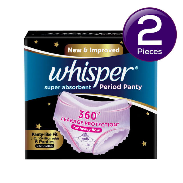 Whisper Super Absorbent Period Panty, L-Xl Panties 6 pc Combo