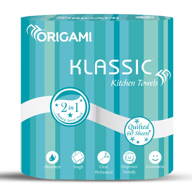 Origami Klassic 2 Ply Kitchen Towel Paper Roll - Pack Of 1 - 60 Pulls Per Roll