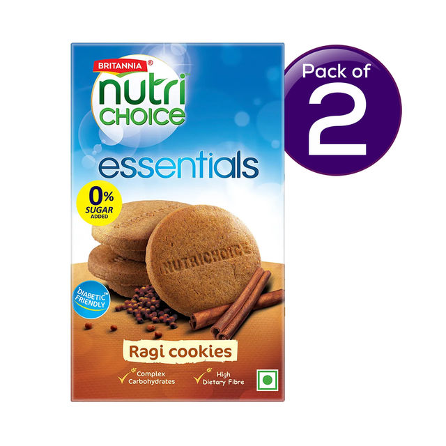 Britannia NutriChoice Ragi Cookies | Diabetic Friendly | Zero Added Sugar & 0% Maida 150 g Combo