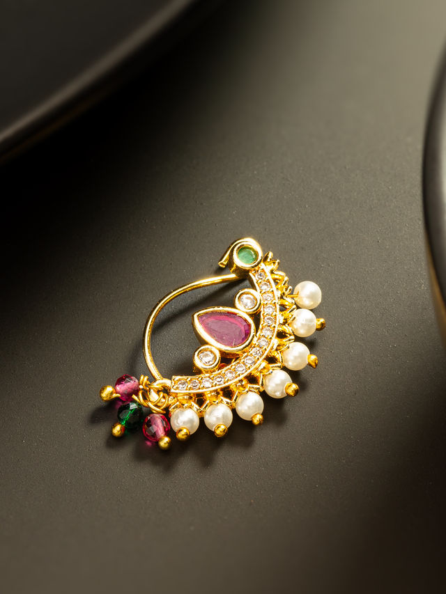 Aadita Designer Nath with Maroon Center Stone and Dazzling CZ