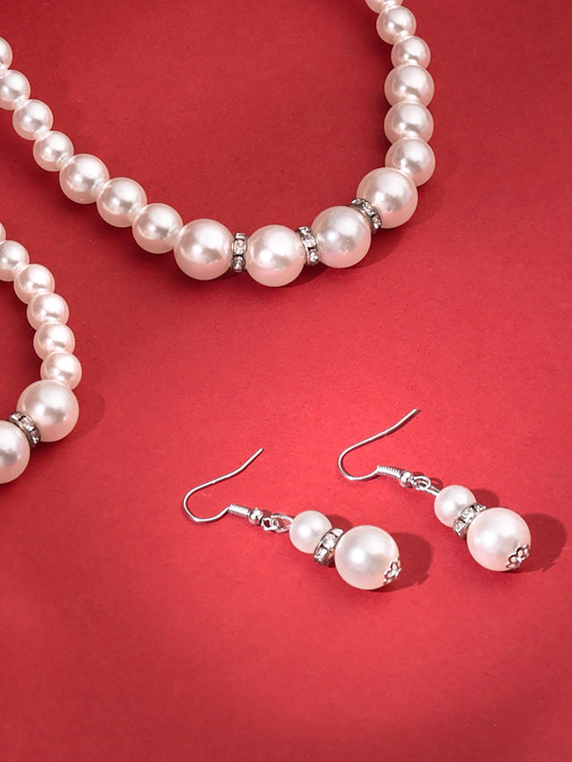 Yellow Chimes Womens White Pearl Necklace & Bracelet Jewellery Set