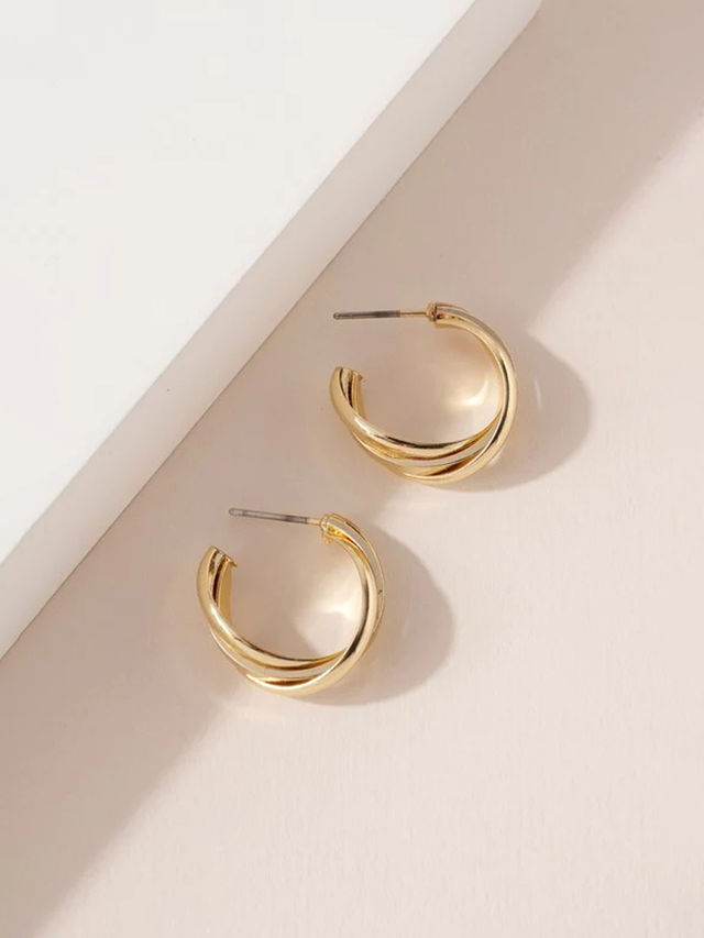 Unwind By Yellow Chimes Gold-Toned Contemporary Half Hoop Earrings