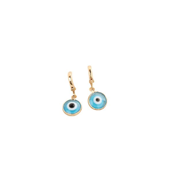 Salty Fashion Women Evil Eyes Gold Brim Wind Drop Earrings Light Blue