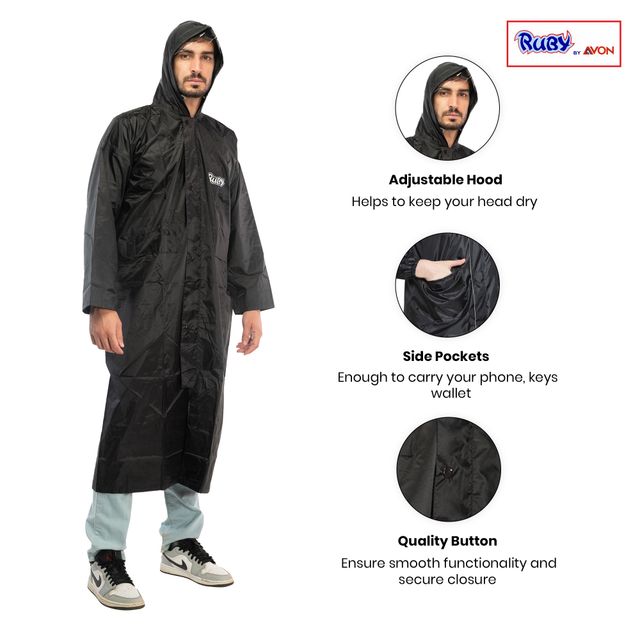 Fendo Ruby Cindrella Rain Coat for Men Long Overcoat Bike Rain