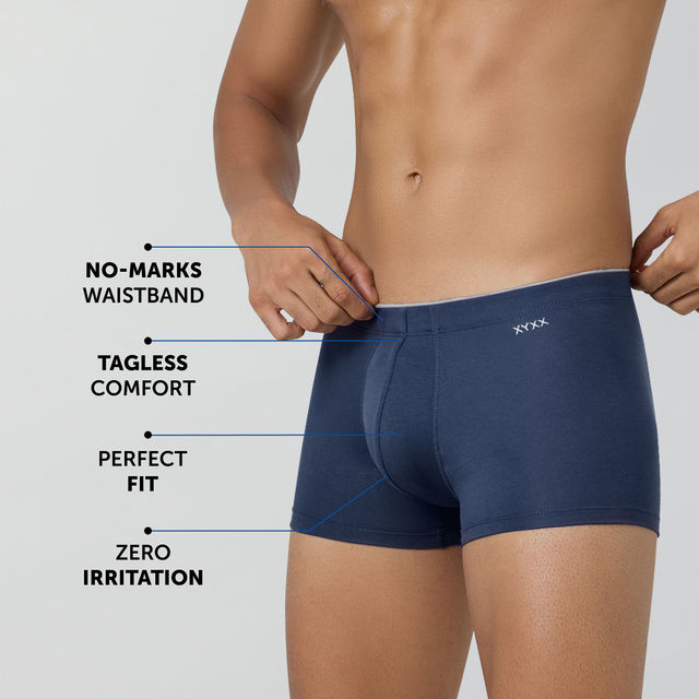 XYXX Men's Uno Modal Solid Trunks Pack of 2, Dress Blue & Black