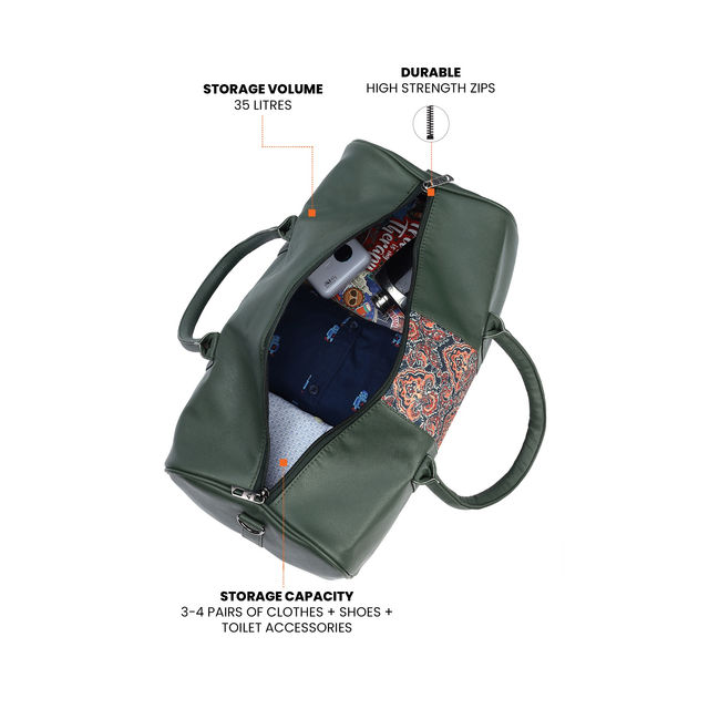 Fur Jaden 34 L Textured Vegan Leather Travel Duffle Bag Olive