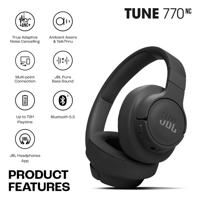 JBL Tune 770Nc Wireless Over Ear Anc Headphones With Mic (Black