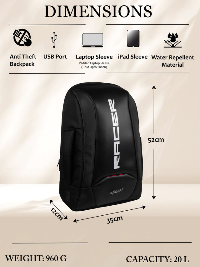 F Gear Unisex Polyester 20 L Anti Theft Backpack - Buy at ₹1229