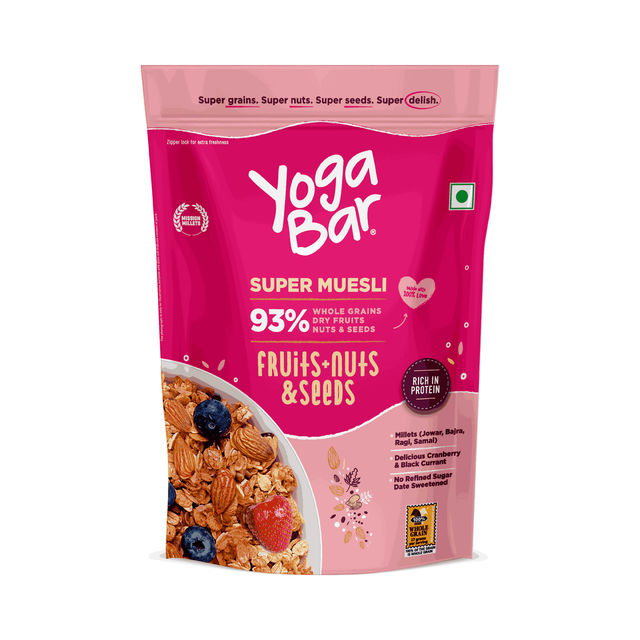 Yoga Bar Muesli 91% Fruits Nuts & Seeds, Protein Rich Wholegrain Breakfast Cereals, Granola