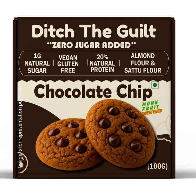 Ditch The Guilt Chocolate Chip - Sugar Free Cookies | High Protein | Almond & Sattu Flour