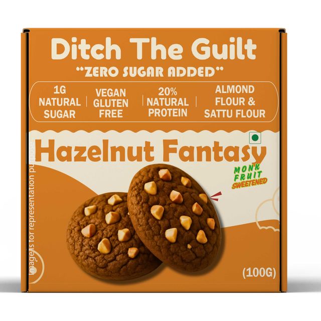 Ditch The Guilt Hazelnut Fantasy - Sugar Free Cookies | High Protein | Almond & Sattu Flour