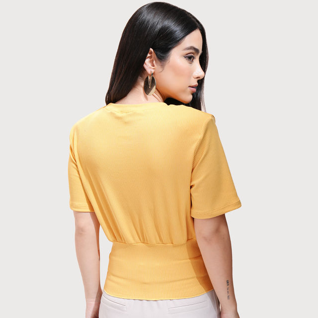 Tokyo Talkies Women's Solid Round Neck Top with Short Sleeve - Buy