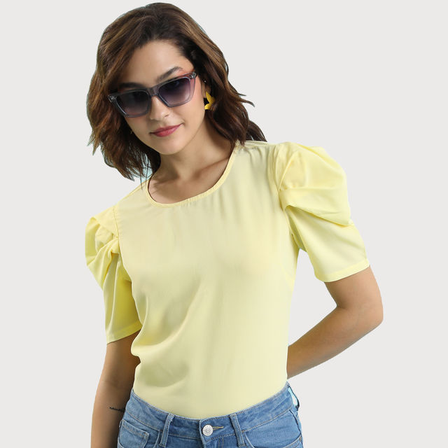 Tokyo Talkies Women's Round Neck Puff Sleeves Top - Buy at ₹195