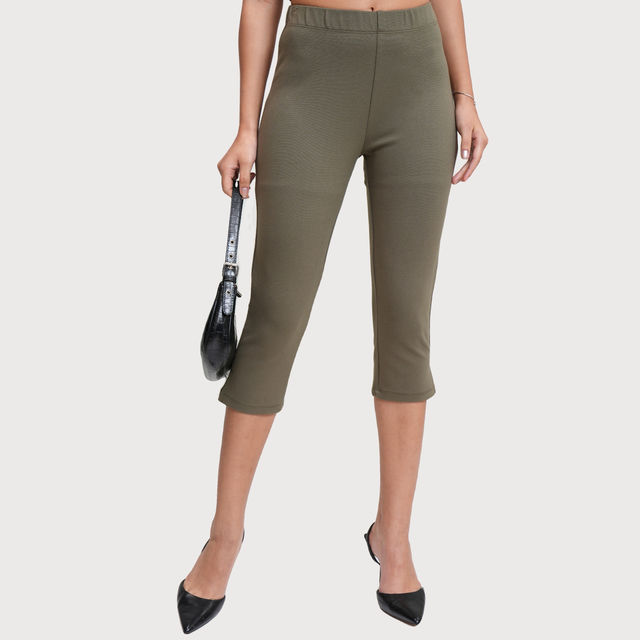 Tokyo Talkies Women's Solid Stretchy Capri Pants with Slits - Buy