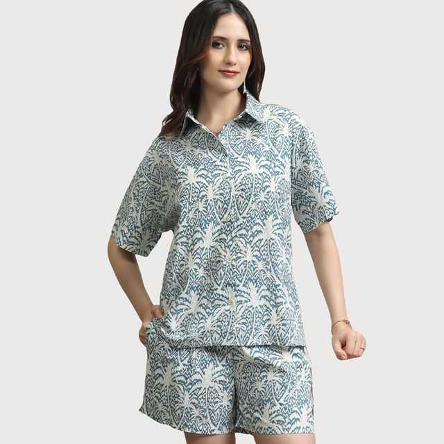 Tokyo Talkies Women's Printed Shirt and Shorts Co Ord Set - Buy at