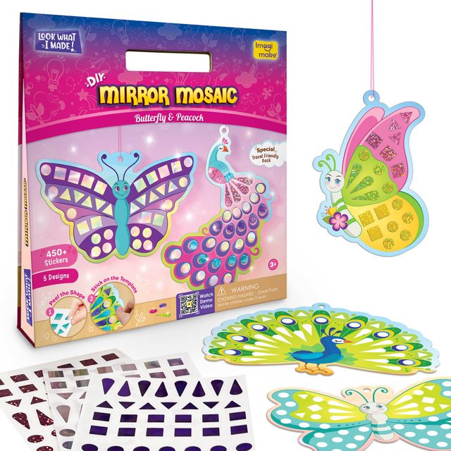 Imagimake DIY Mirror Mosaic - Butterfly & Peacock | Art & Craft Toys for Kids Gifting (3+ Years)