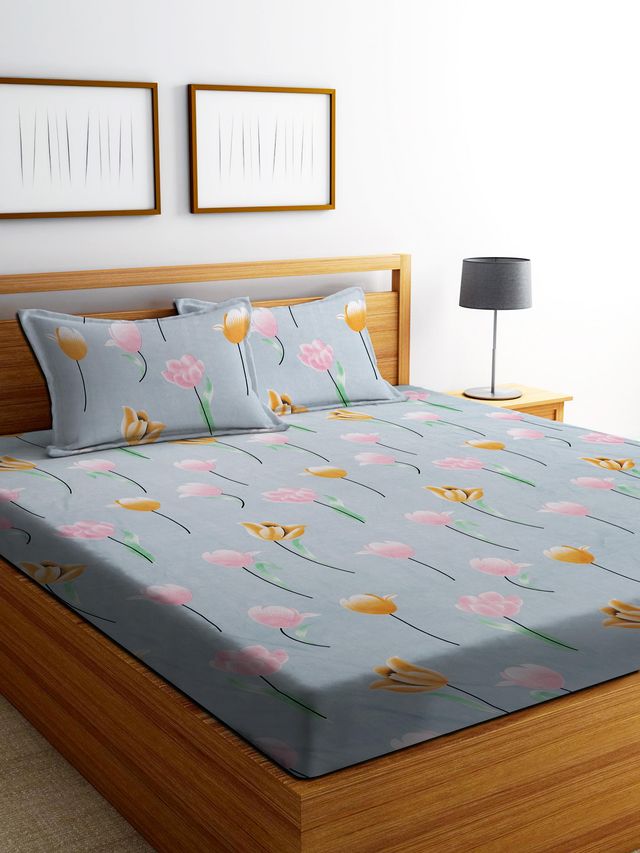 Dream Living Floral (90 Gsm ) Double Bedsheet With 2 Pillow Covers