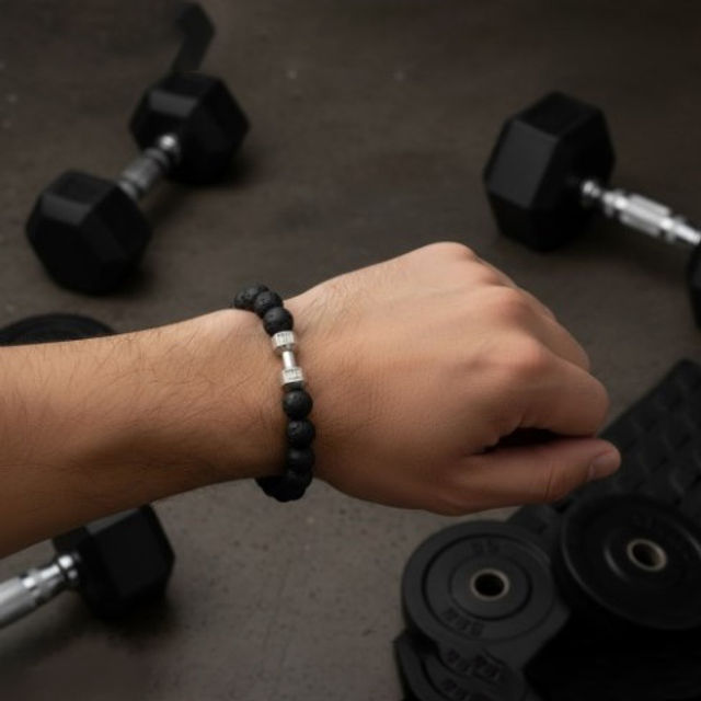 The Opal Factory Men's Jewelry Black Obsdian Dumbbells Bracelet