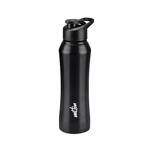 Milton Comet Single Wall Stainless Steel Water Bottle - 750 ml | Leakproof | Black