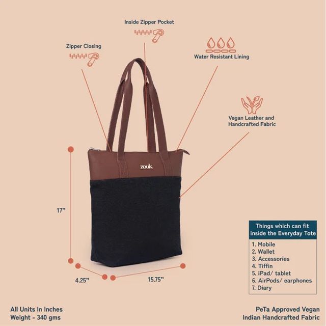 Zouk Women's Solid Vegan Leather 15.5 L Double Handle Tote Bag