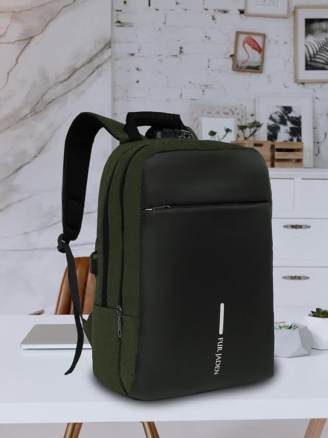 Fur Jaden 22 L Green Anti-Theft Backpack with USB Port and Number