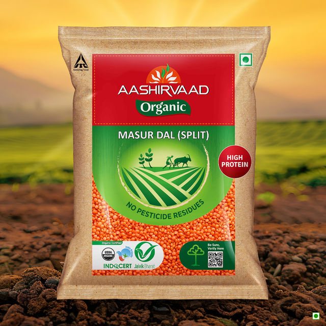Aashirvaad Organic Unpolished Masur Dal | 100% Organic Red Lentil | Rich in Protein