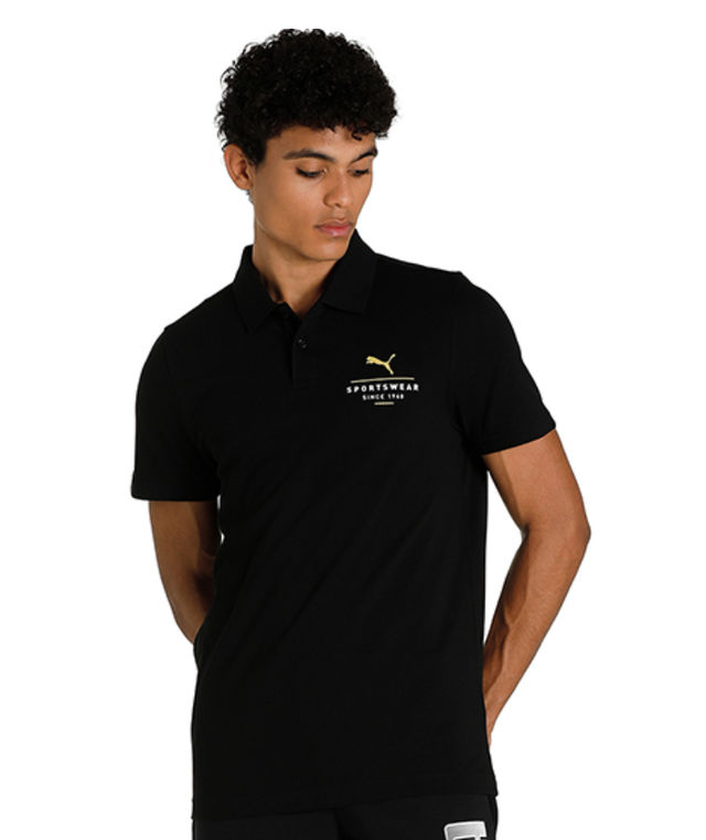 Puma Men's Polo T-Shirt Slim Fit Graphic - Black | S