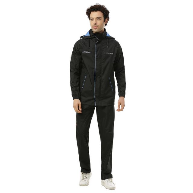 ZEEL Water Rain Coat for Men with Adjustable Hood and Pocket, Black
