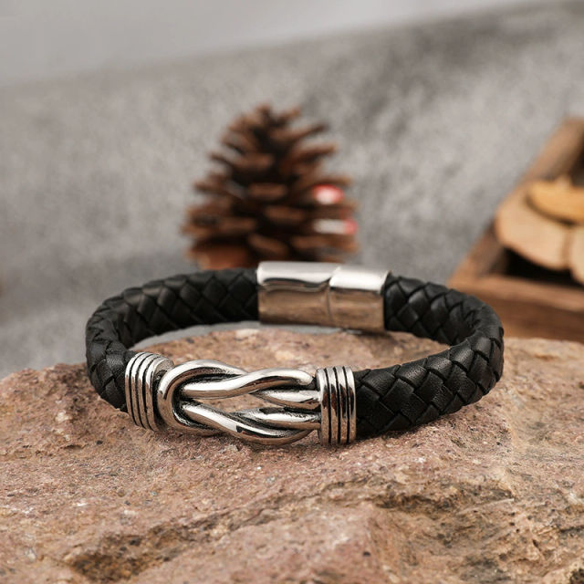 Estailo Fashion Infinity Knot Leather Bracelet DualTone Mens Woven