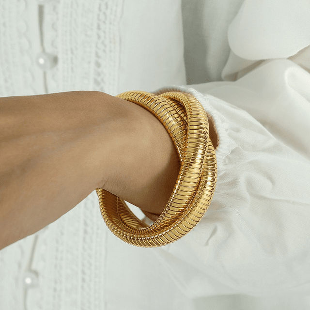 アクセサリー Pointless Journey Chain Bracelet Gold Designs & You Gold Plated Triple Layer Snake Chain Tangled