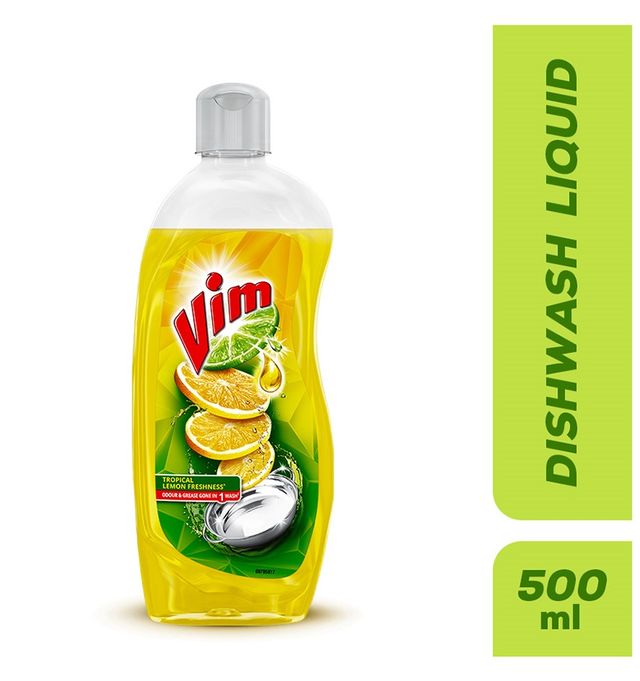 Vim Dishwash Liquid Gel Lemon With Lemon Fragrance Leaves No