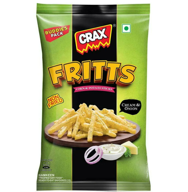 Crax Fritts Corn & Potato Sticks - Cream & Onion Fries Puffs 82 g - Buy ...