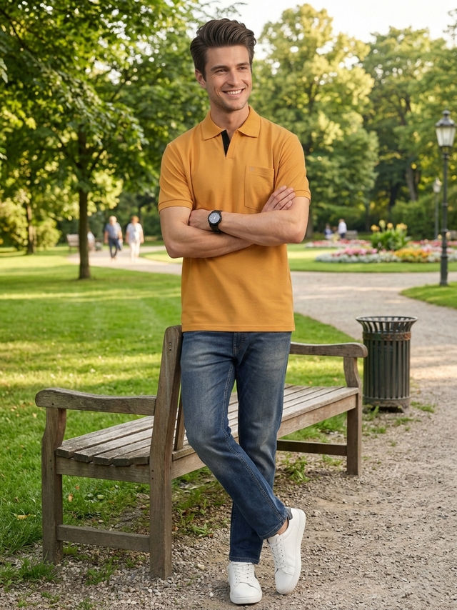 Lux Cozi Men's Solid Cotton Polo T-shirt with Pocket - Buy at