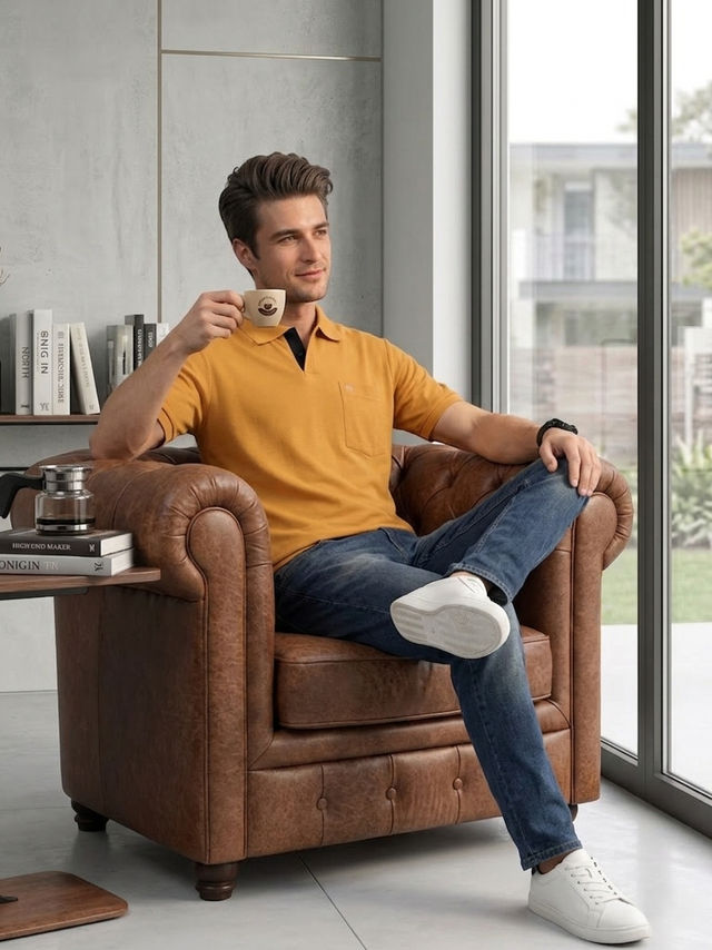Lux Cozi Men's Solid Cotton Polo T-shirt with Pocket - Buy at