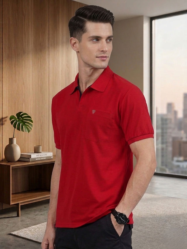 Lux Cozi Men's Solid Cotton Polo T-shirt with Pocket - Buy at