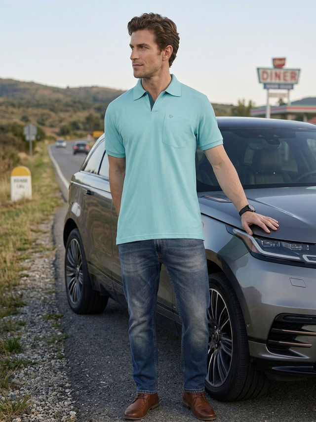 Lux Cozi Men's Solid Cotton Polo T-shirt with Pocket - Buy at