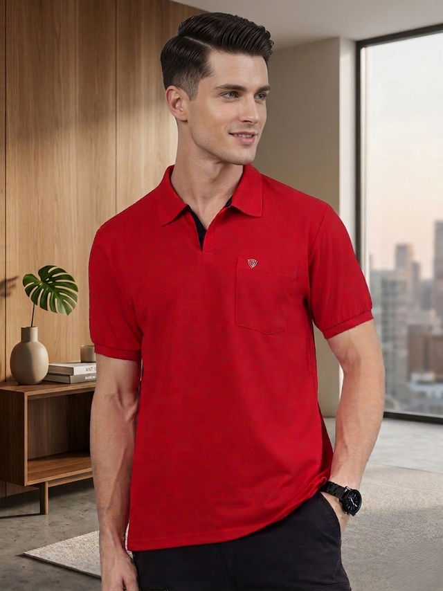 Lux Cozi Men's Solid Cotton Polo T-shirt with Pocket - Buy at