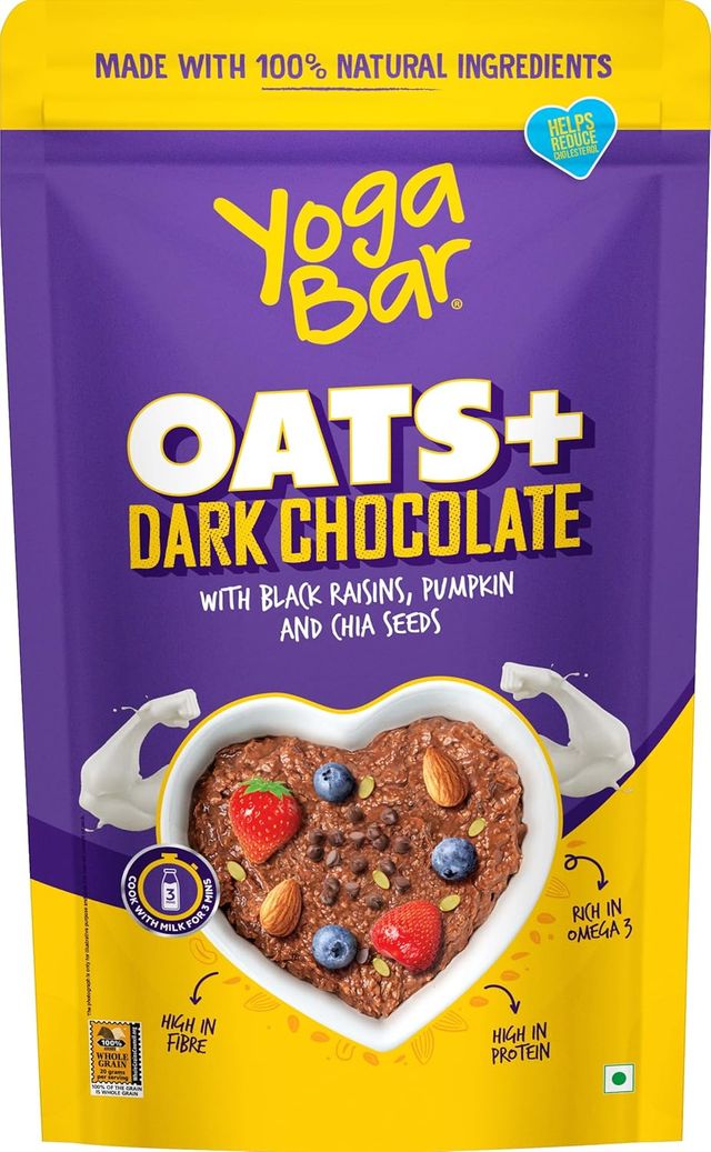 Yogabar Dark Chocolate Oatmeal 400g Breakfast Cereal Gluten Free Oats High in Protein & Gluten-Free
