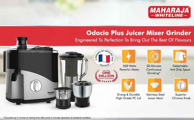 Maharaja Whiteline Odacio Plus Juicer Mixer Grinder, 550Watt, With