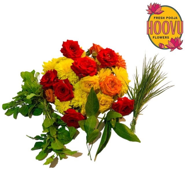 Hoovu Fresh Assorted Pooja Flower + Green Mix