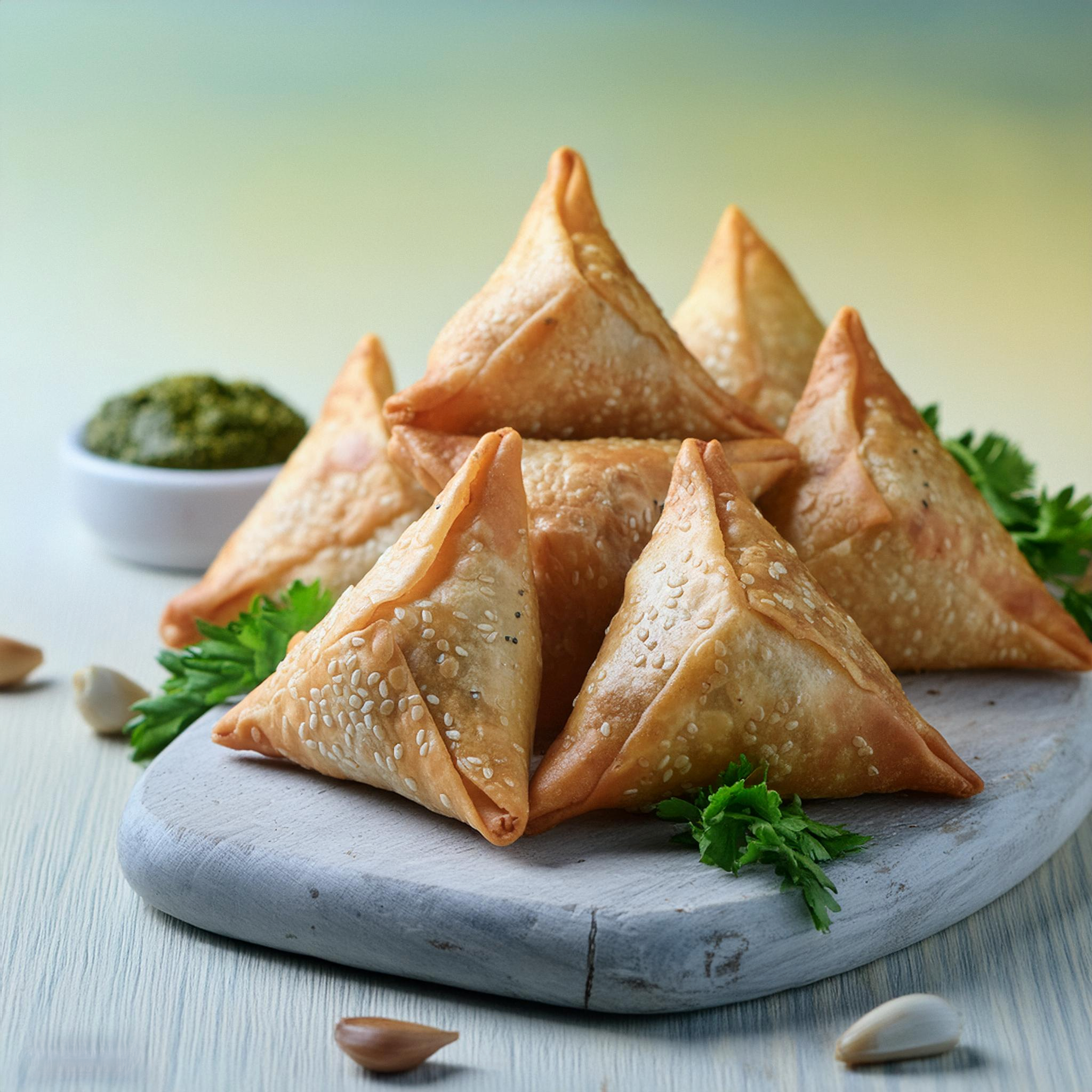 Samosas sur une planche à découper